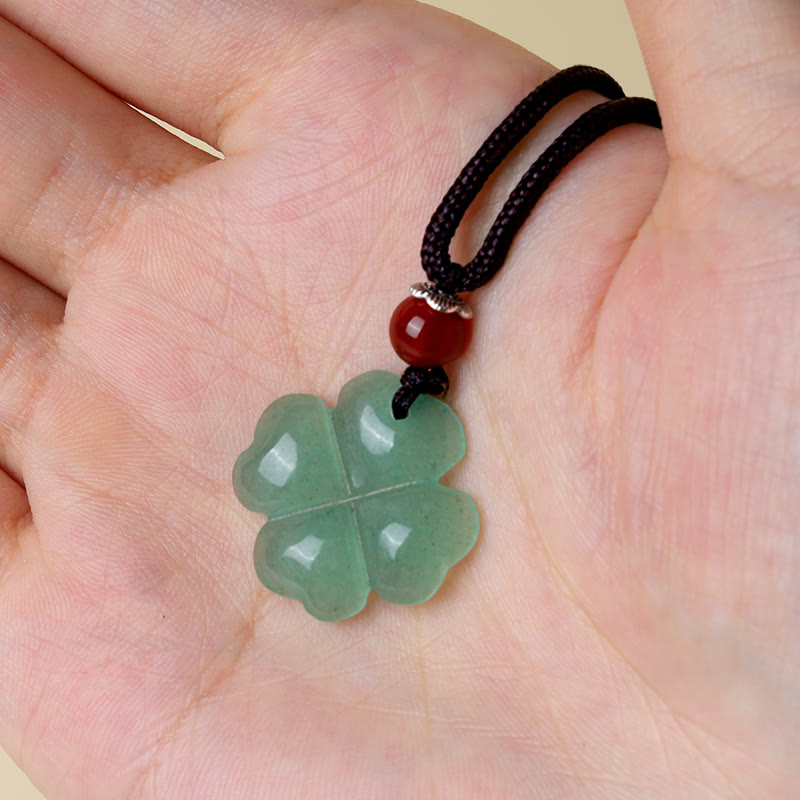 Buddha Stones 925 Sterling Silver Green Aventurine Four Leaf Clover Luck Leather Rope Necklace Pendant - image 7