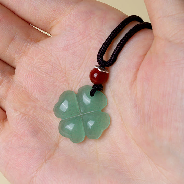 Buddha Stones 925 Sterling Silver Green Aventurine Four Leaf Clover Luck Leather Rope Necklace Pendant - image 7