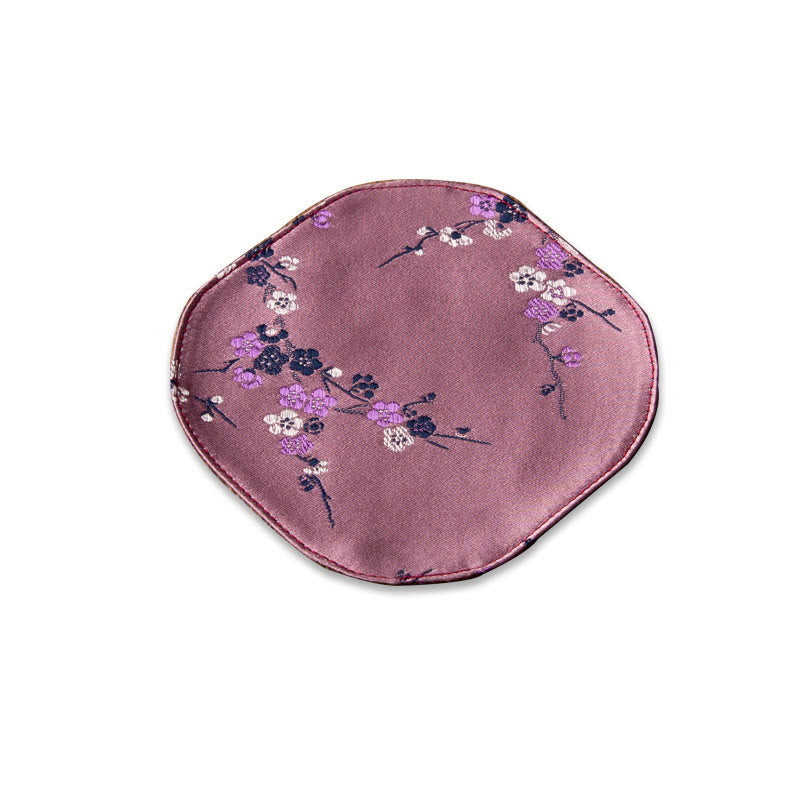 Buddha Stones Sea Wave Bamboo Plum Blossom Brocade Embroidery Cup Mat Pad Tea Cup Coaster Kung Fu Tea Mat - Coaster 13*11.5cm - Light Purple - image 29