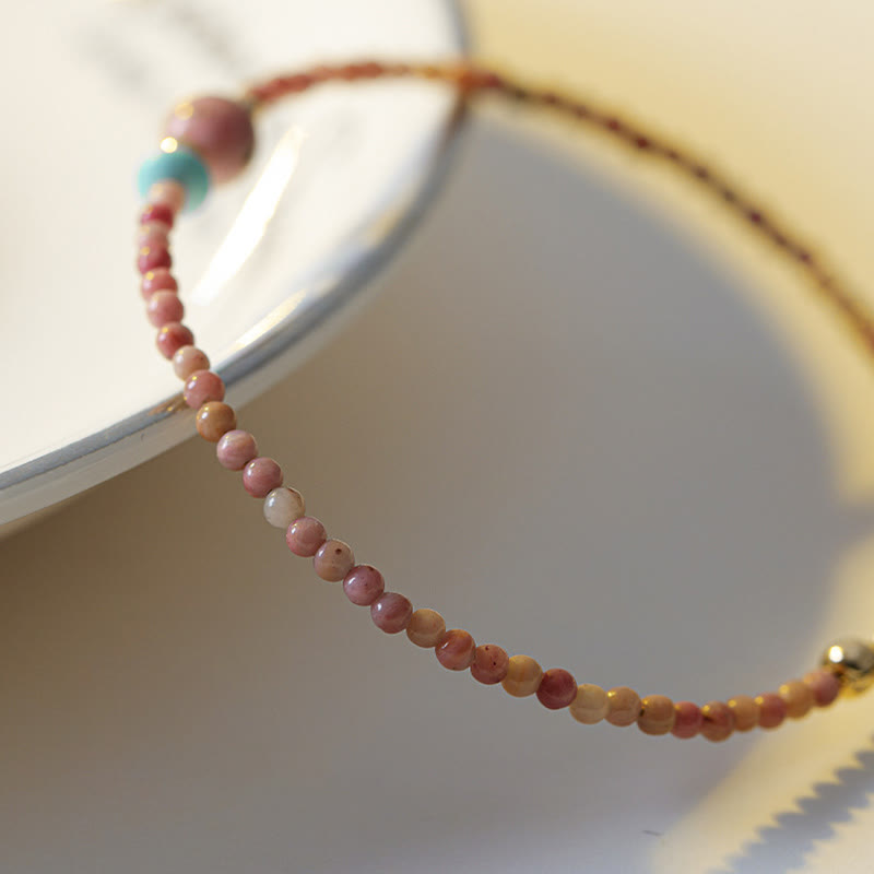 Buddha Stones 14K Gold Plated Natural Rhodonite Loving Energy Chain Bracelet - image 2