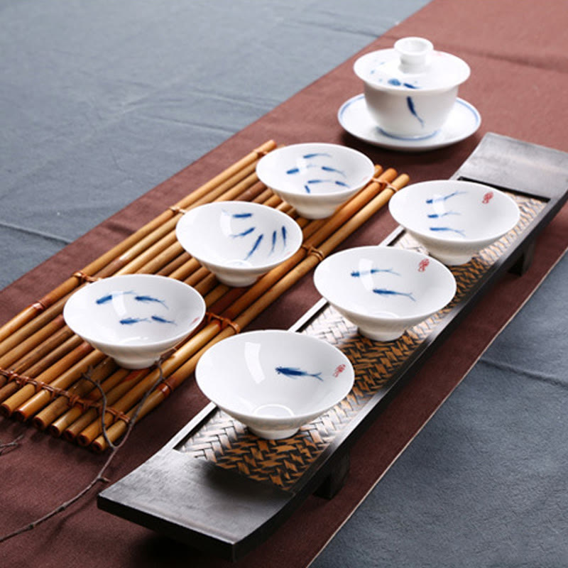 Buddha Stones Jingdezhen Blue and White Porcelain Koi Fish Ceramic Teacup Kung Fu Tea Cups - image 15