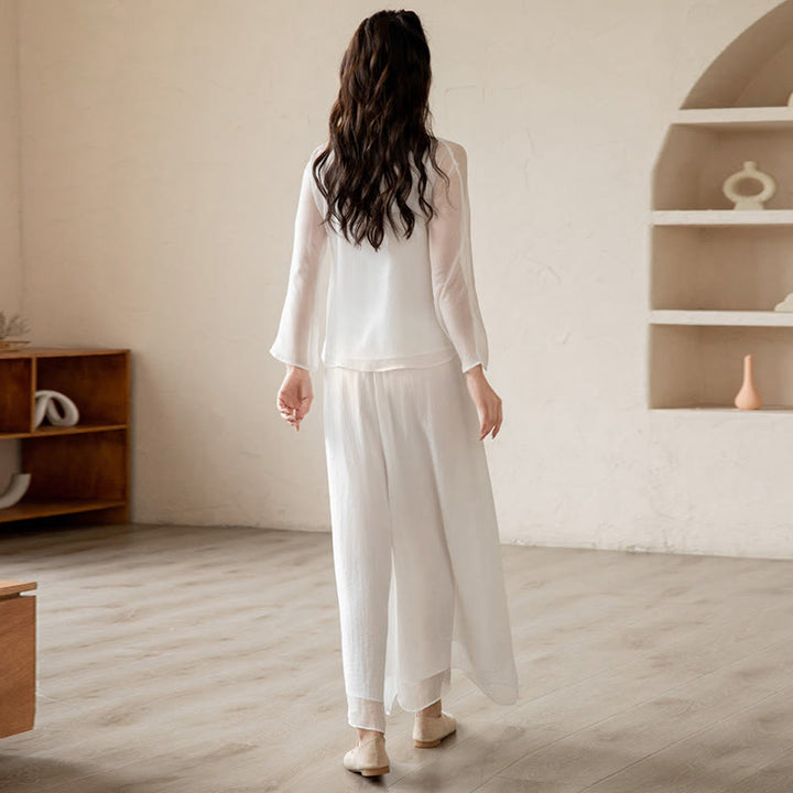 Buddha Stones Retro Prayer Zen Spiritual Meditation Practice Chiffon Clothing Women's Set - image 4