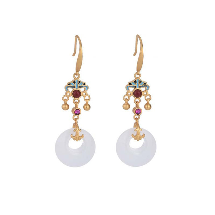 FengShui White Jade Blessing Drop Earrings - image 4