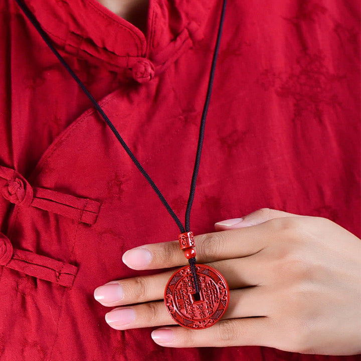 Buddha Stones Natural Cinnabar Mountain Ghosts Spend Money Bagua Blessing Necklace Pendant Key Chain - image 5