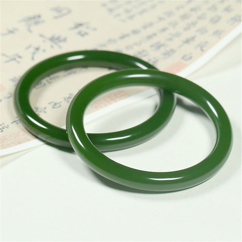 Buddha Stones Cyan Jade Longevity Blessing Bangle Bracelet - image 1