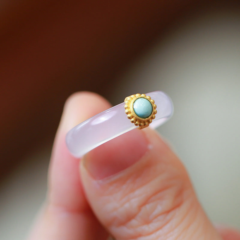 Buddha Stones White Agate Cyan Jade Turquoise Red Agate Luck Protection Ring - image 8