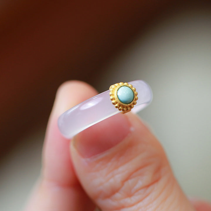 Buddha Stones White Agate Cyan Jade Turquoise Red Agate Luck Protection Ring - image 8
