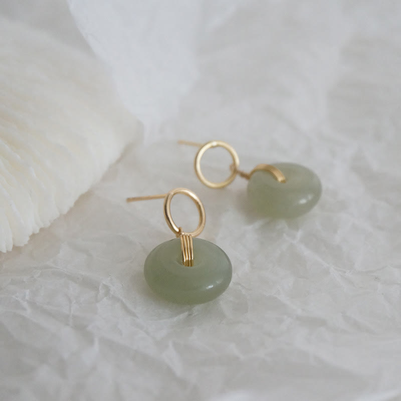 Buddha Stones Round Jade Peace Buckle Luck Drop Earrings - image 9
