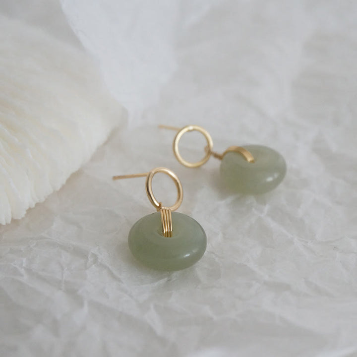 Buddha Stones Round Jade Peace Buckle Luck Drop Earrings - image 9