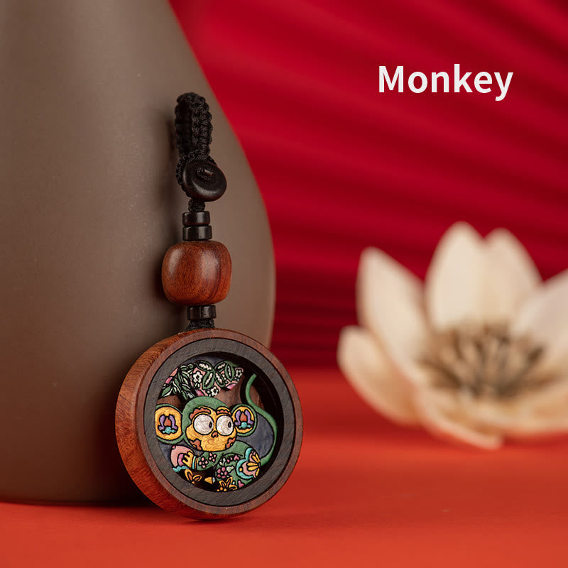 Buddha Stones Year Of The Dragon Hand Painted Chinese Zodiac Rosewood Carved Calm Key Chain - Monkey - image 18