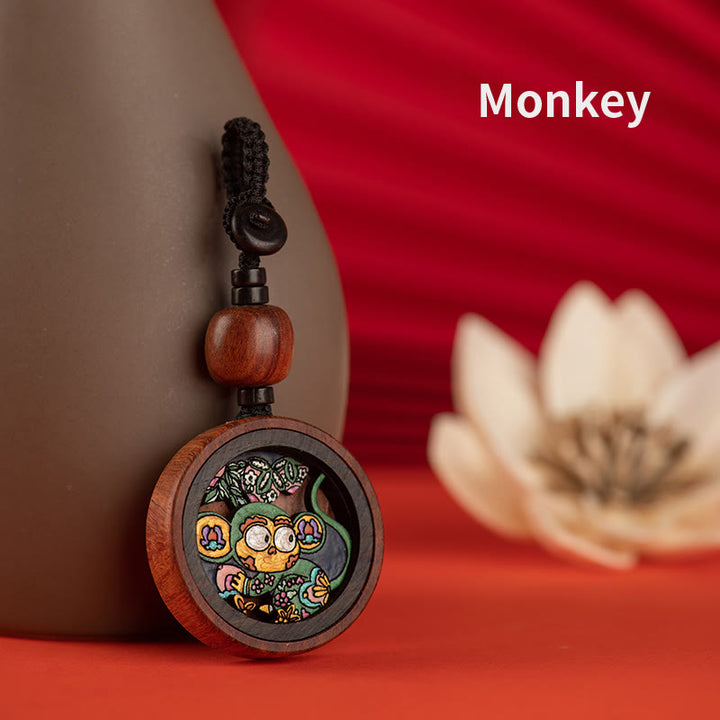Buddha Stones Year Of The Dragon Hand Painted Chinese Zodiac Rosewood Carved Calm Key Chain - Monkey - image 18