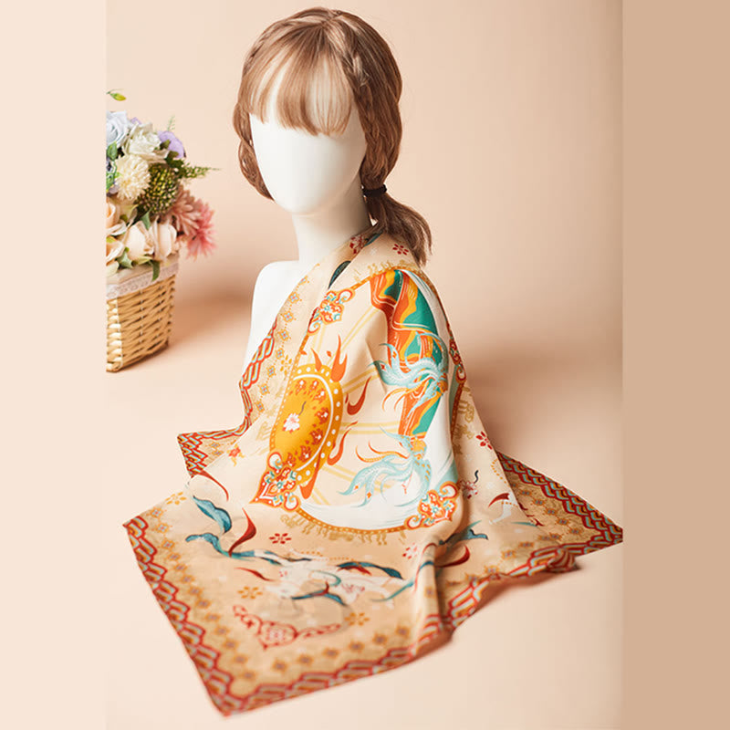 Buddha Stones Dunhuang Riyue Mountain 100% Mulberry Silk Scarf Dunhuang Shawl - image 10