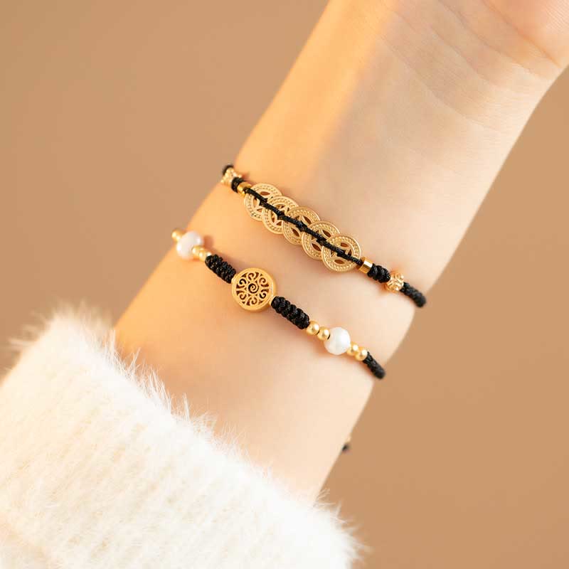 Buddha Stones Copper Coin Fortune Tree Luck Strength Braided Bracelet - 2Pcs(Copper Coin&Fortune Tree) - Black(Wrist Circumference 14-18cm) - image 20