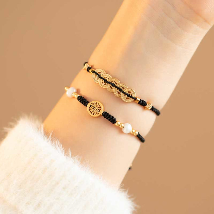Buddha Stones Copper Coin Fortune Tree Luck Strength Braided Bracelet - 2Pcs(Copper Coin&Fortune Tree) - Black(Wrist Circumference 14-18cm) - image 20