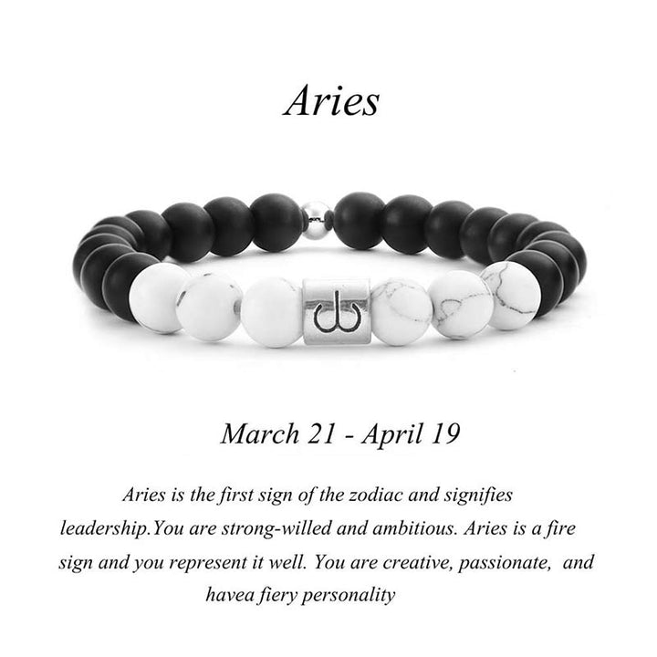 Buddha Stones 12 Constellations of the Zodiac Natural Frosted Stone White Turquoise Bead Fortune Bracelet - Aries - image 3