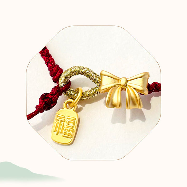 Buddha Stones Handmade Peach Blossom Rosette Bow Knot Fu Character Charm Luck Fortune Red Rope Bracelet - image 7