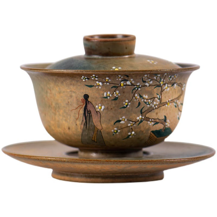 Buddha Stones Jingdezhen Hand Painted Ru Kiln Porcelain Hanfu Girl Flower Ceramic Gaiwan Sancai Teacup Kung Fu Tea Cup And Saucer With Lid - image 11