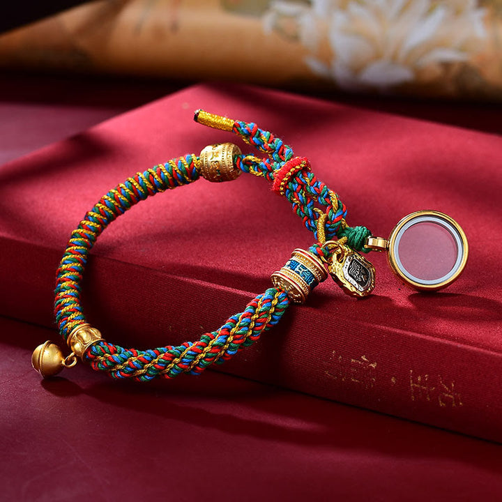 Buddha Stones Tibetan Om Mani Padme Hum Carved Zakiram Goddess of Wealth Charm Amulet Bracelet - Multicolored&Ghau Prayer Box(Wrist Circumference 14-20cm) - image 8