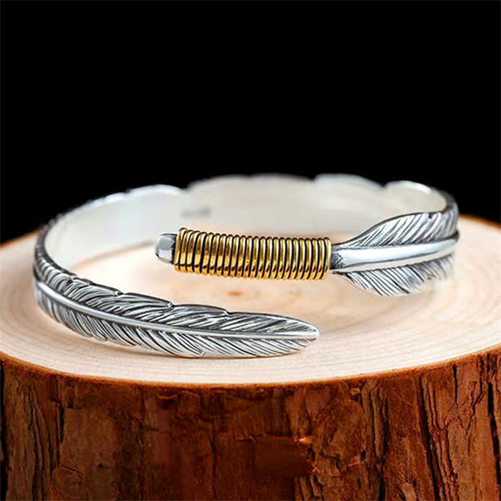 Buddha Stones Feather Pattern Engraved Luck Cuff Bracelet Bangle - image 3