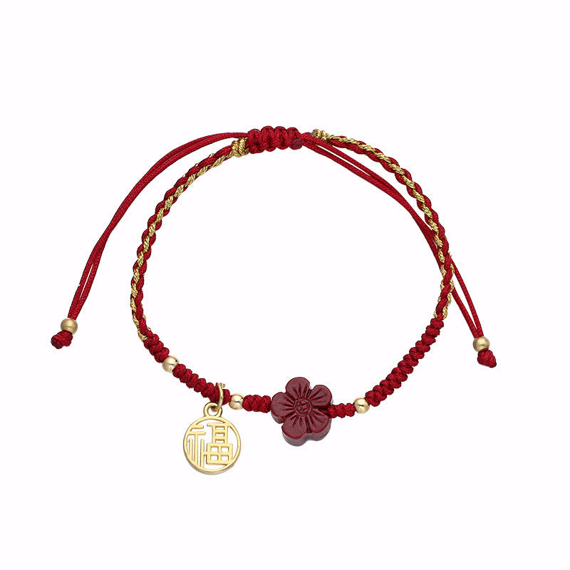 Buddha Stones Cinnabar Flower Fu Character Blessing Braided String Bracelet - image 8