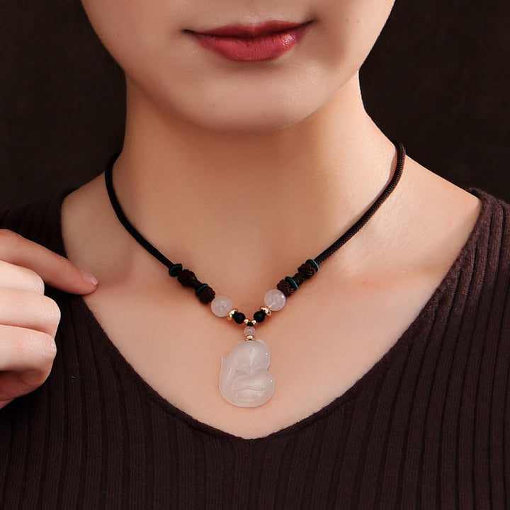 Buddha Stones Chalcedony Fox Pink Crystal Bead Harmony String Necklace Pendant - image 3