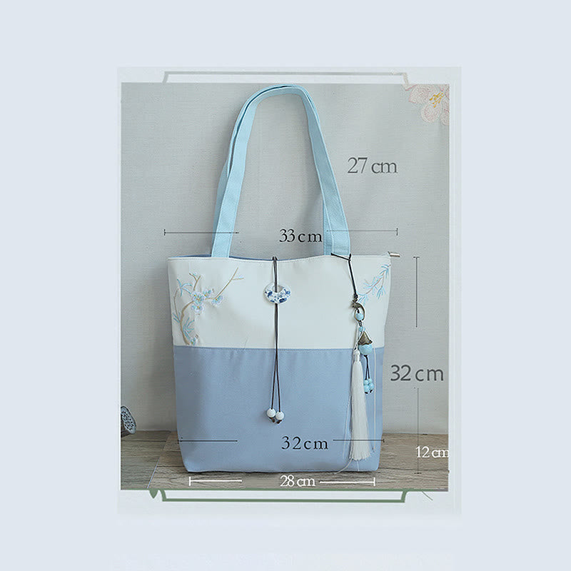 Buddha Stones Pear Flower Plum Peach Blossom Bamboo Embroidery Canvas Large Capacity Shoulder Bag Tote Bag - image 27