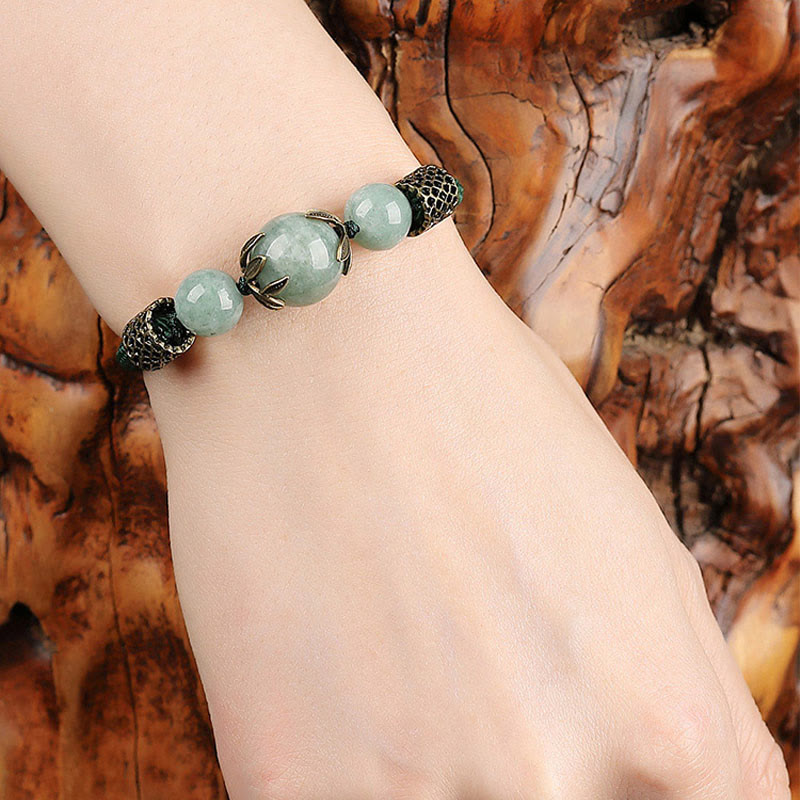 Buddha Stones Handmade Green Rope Luck Jade Bead Prosperity Bracelet - image 4