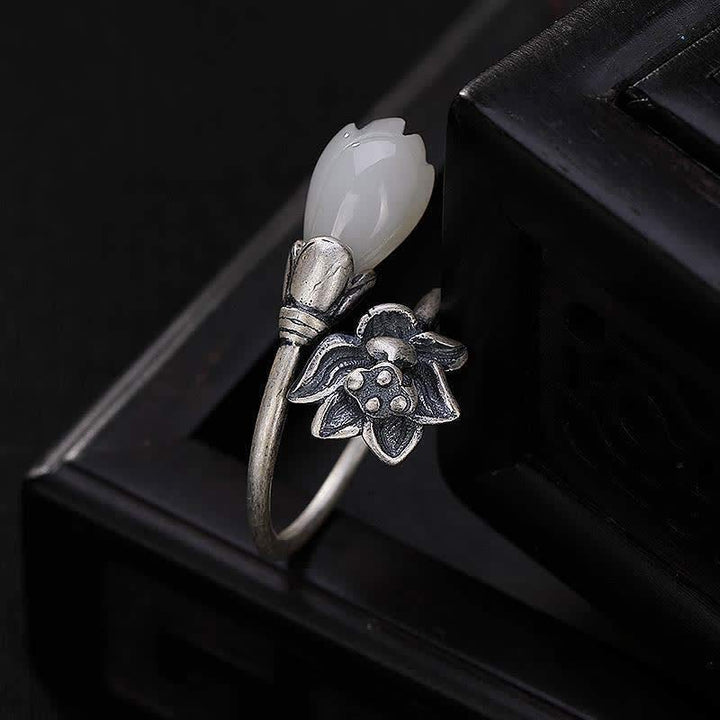 Buddha Stones Jade Lotus Copper Balance Healing Adjustable Ring - image 5