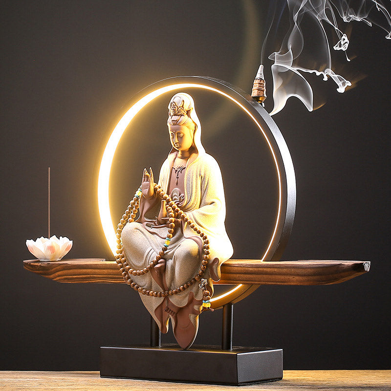 Buddha Stones Buddha Avalokitesvara Ceramic Lotus Relaxation Incense Burner Decoration - image 10