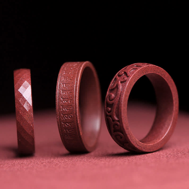 Buddha Stones Cinnabar Om Mani Padme Hum Auspicious Clouds Blessing Ring - image 0