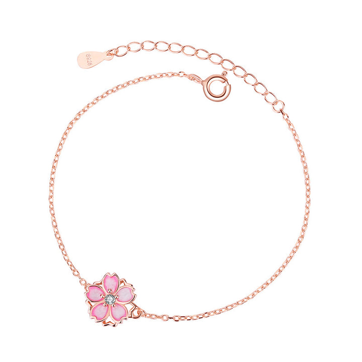 Buddha Stones 925 Sterling Silver Cherry Blossom Blessing Chain Bracelet Rotatable Ring - image 6
