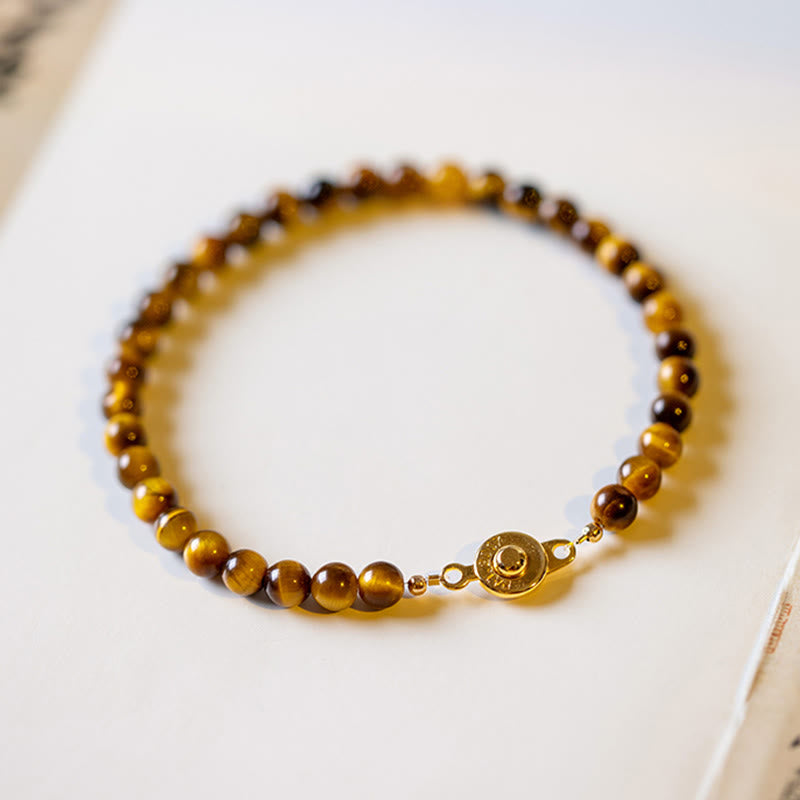 Buddha Stones 14K Gold Plated Natural Tiger Eye Stone Courage Protection Bracelet - image 10