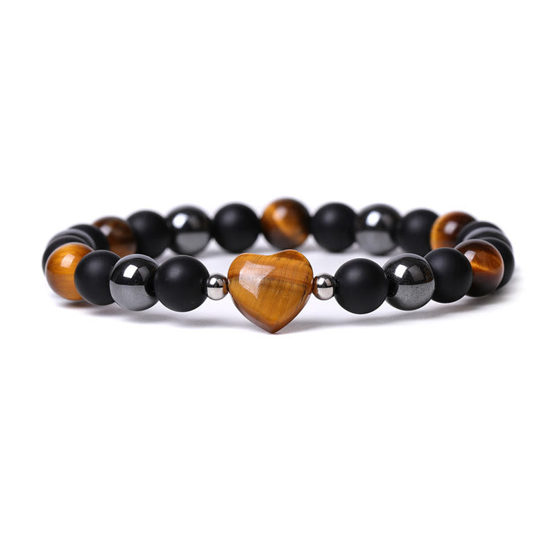 Buddha Stones Black Onyx Tiger Eye Stone Crystal Love Heart Protection Bracelet - Black Onyx&Tiger Eye - image 3