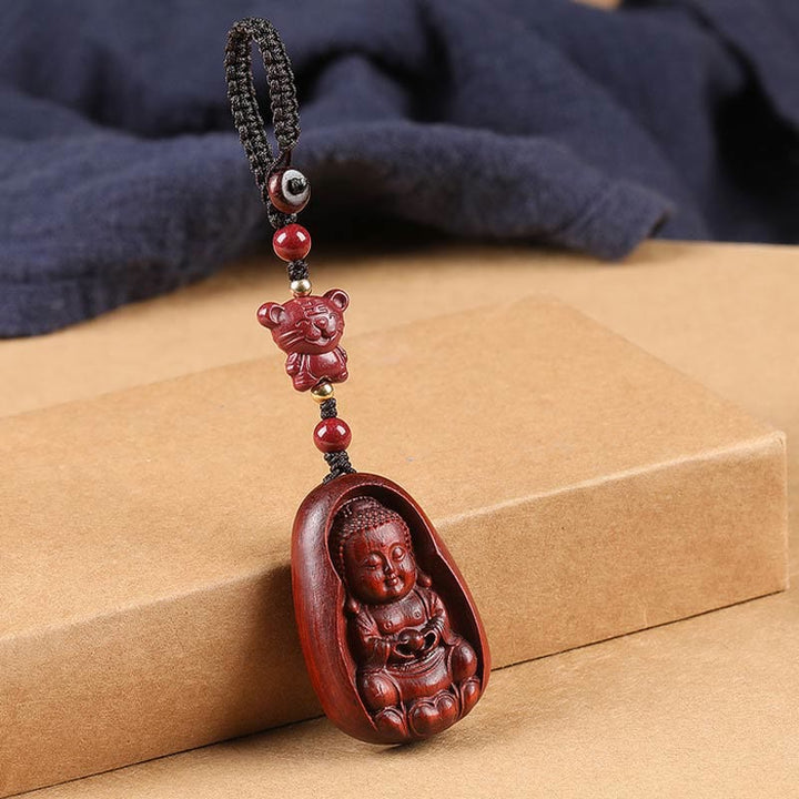 Buddha Stones Small Leaf Red Sandalwood Buddha Cinnabar Chinese Zodiac Amulet Protection Key Chain - image 8