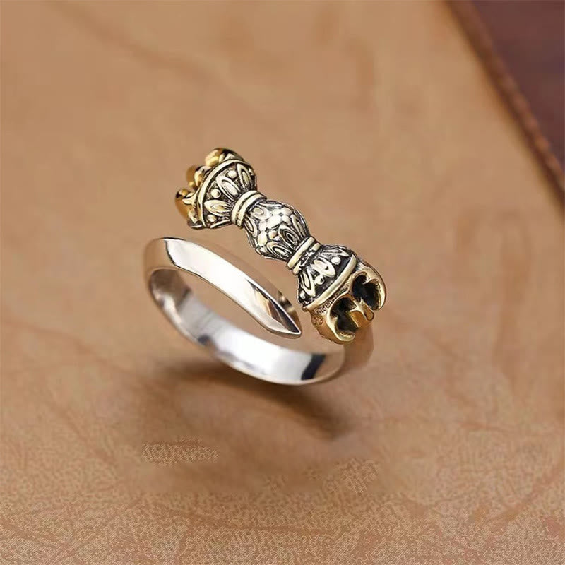 Buddha Stones Tibetan Dorje Vajra Engraved Design Copper Luck Wealth Adjustable Ring - Dorje/Vajra(Enlightenment♥Spiritual Power) - image 0