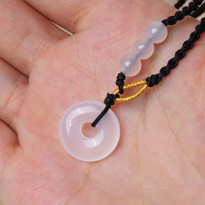 Buddha Stones Strawberry Quartz Chalcedony Peace Buckle Healing Necklace Pendant - image 8
