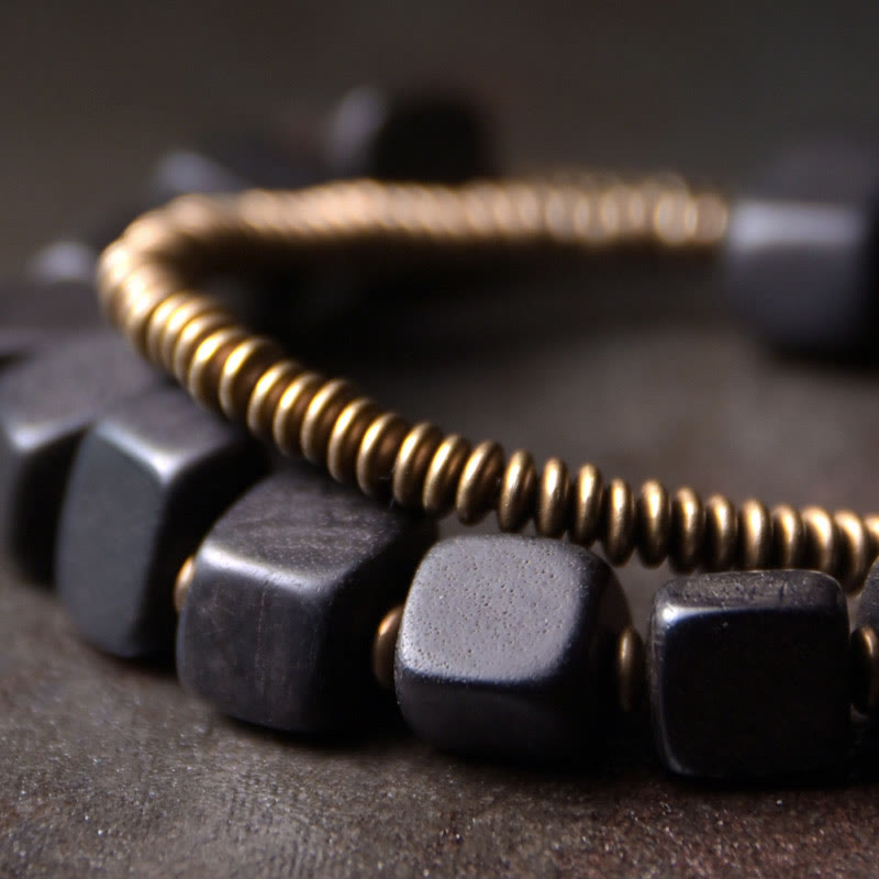 Buddha Stones Tibetan Ebony Wood Copper Peace Double Wrap Bracelet - image 3