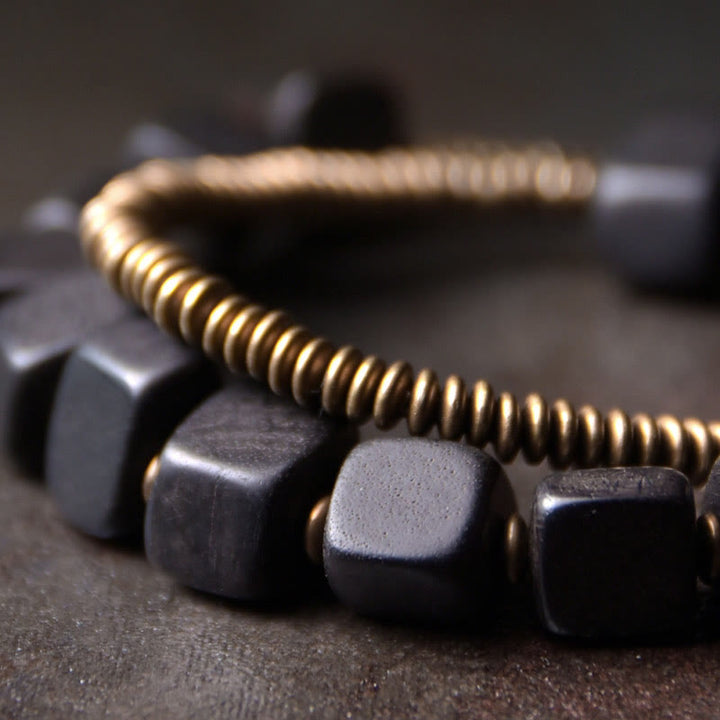Buddha Stones Tibetan Ebony Wood Copper Peace Double Wrap Bracelet - image 3
