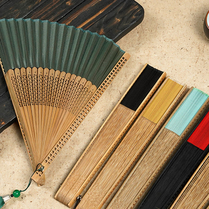 Buddha Stones Vintage Handheld Folding Fan With Bamboo Frames - image 3