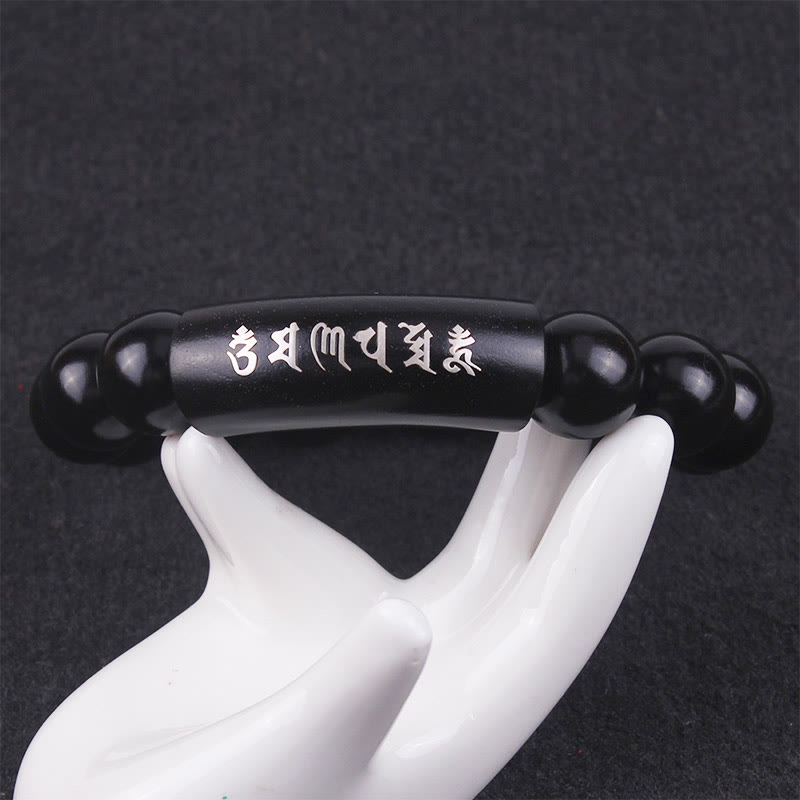 Buddha Stones 999 Sterling Silver Ebony Wood Om Mani Padme Hum Inlaid Balance Bracelet - image 7