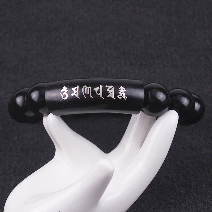 Buddha Stones 999 Sterling Silver Ebony Wood Om Mani Padme Hum Inlaid Balance Bracelet - image 7