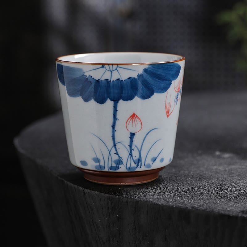 Buddha Stones Lotus Flower Leaf Bamboo Ceramic Teacup Kung Fu Tea Cups - Lotus - 6.5cm*6.2cm*100ml - image 0