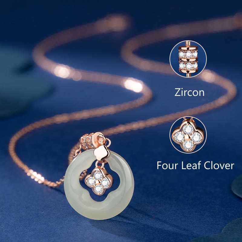 Buddha Stones 925 Sterling Silver Natural Hetian Jade Lucky Four Leaf Clover Zircon Necklace Pendant With Gift Box - image 2