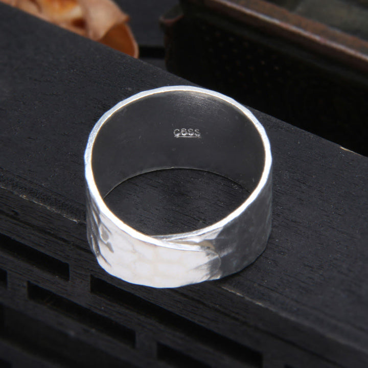 Buddha Stones Tibetan 990 Sterling Silver Handmade Rustic Hammered Pattern Ring - image 2