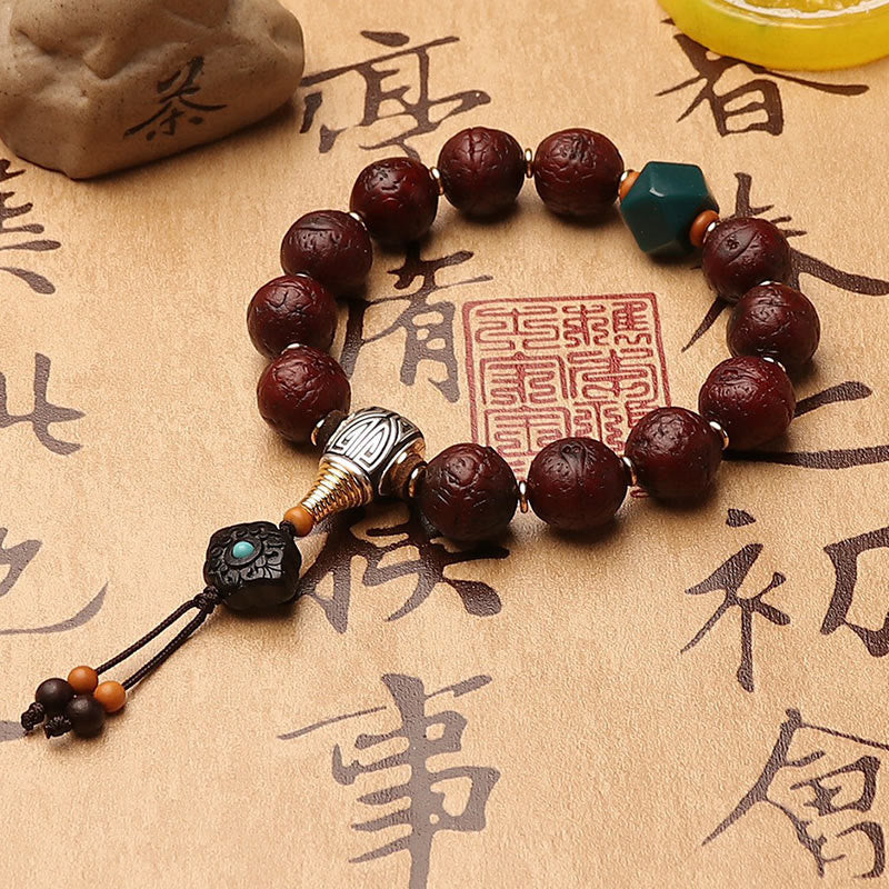 Buddha Stones Tibetan Bodhi Seed Agate Bead Luck Wealth Tassel Charm Wrist Mala - image 1