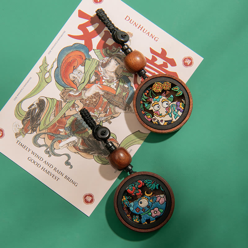 Buddha Stones Year Of The Dragon Hand Painted Chinese Zodiac Rosewood Carved Calm Key Chain - image 10