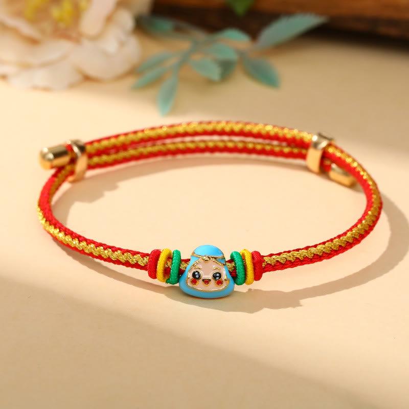 Buddha Stones Colorful Rope Zongzi Pattern Luck Handmade Child Adult Bracelet - Golden Red Rope-Single Zongzi(Blue)(Wrist Circumference 12-20cm) - image 17