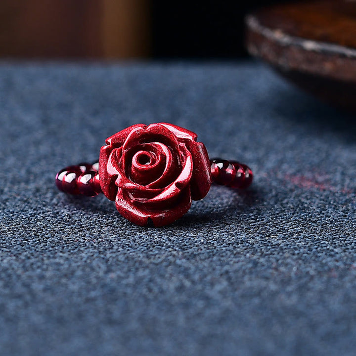Buddha Stones Garnet Cinnabar Lucky Bead PiXiu Om Mani Padme Hum Rose Protection Ring - image 16