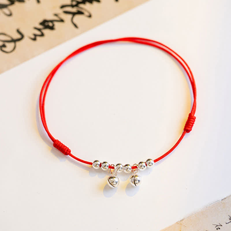Buddha Stones 925 Sterling Silver Red String Braid Bell Charm Anklet - image 6