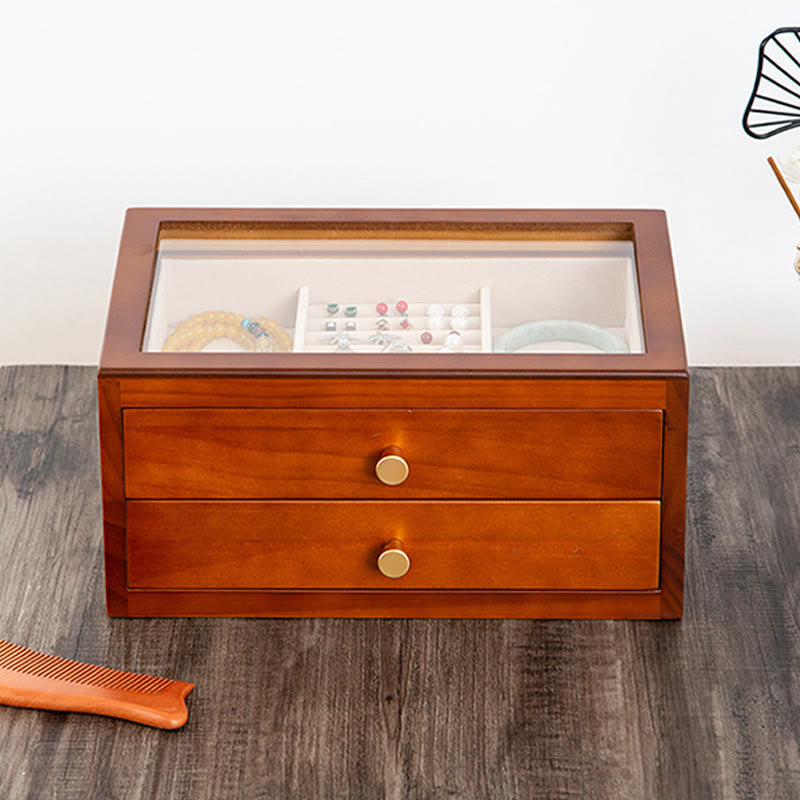 Buddha Stones Retro Solid Wood Jewelry Box Jewelry Storage Box With Drawer - image 3